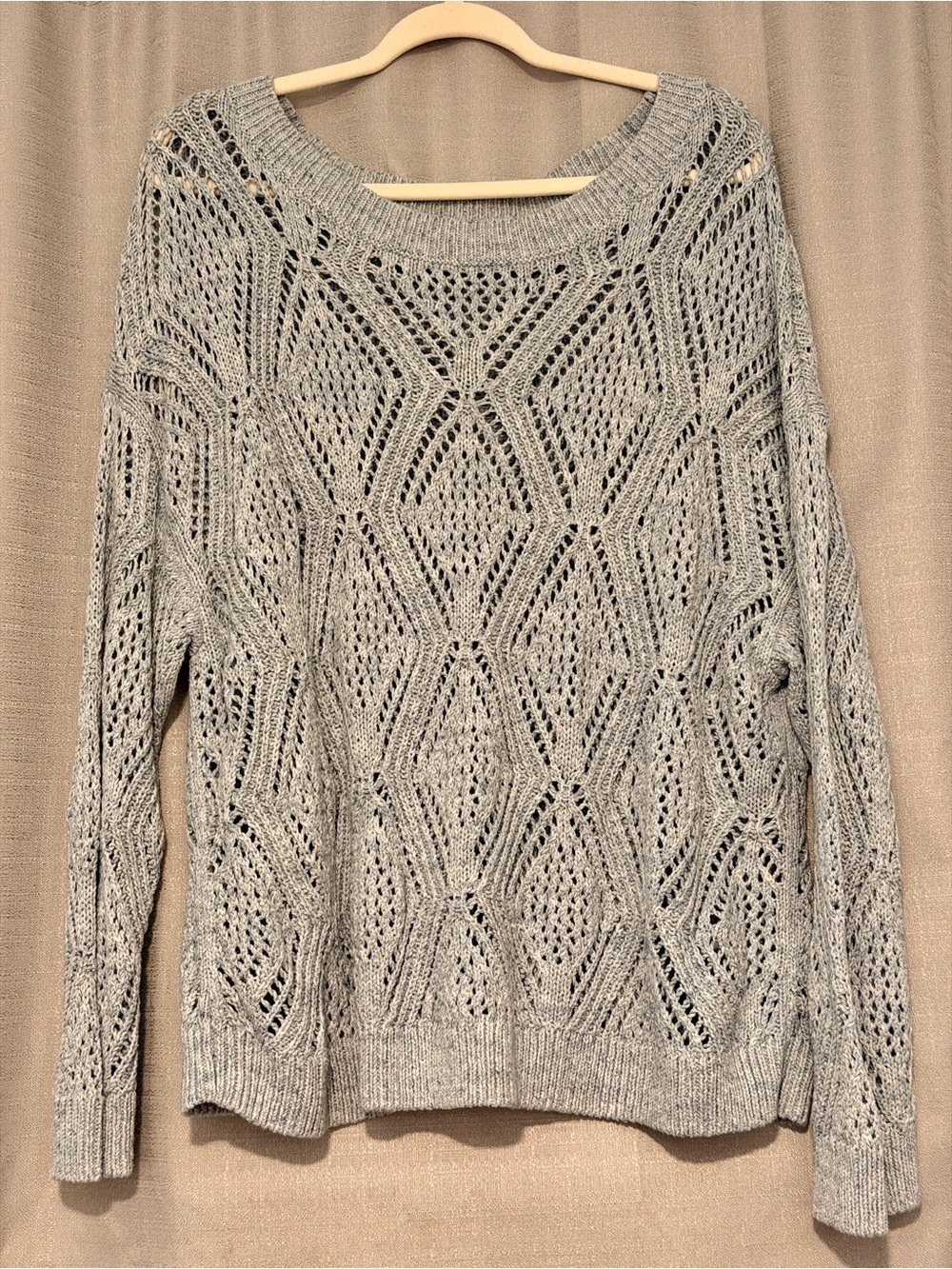 Old Navy Blue Open Knit Crochet Sweater Women’s XL Cotton Blend Coastal Boho